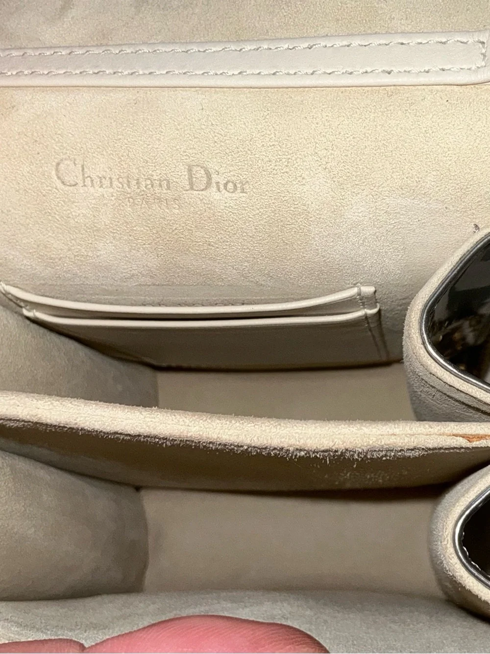 Authentic Christian Dior Diorama Vertical Clutch On Chain Studded Silver Leather